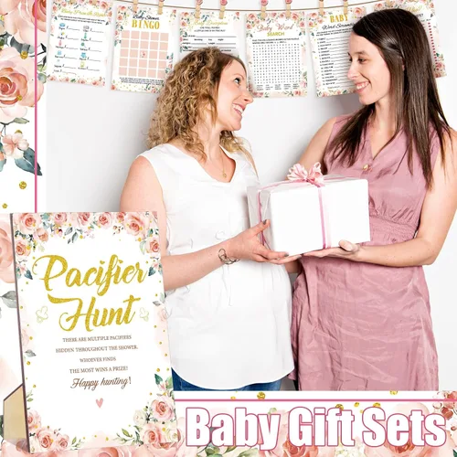 Miniatura 5 de Sherr 476 juegos florales de baby shower, 6 juegos de actividades, tarjeta floral, juego de caza de chupetes, 50 chupetes, qué tan grande es mamá