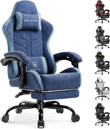 Miniatura 10 de GTPLAYER - Silla de juegos con reposapiés, silla de juegos de computadora para adultos, silla de jugadores de altura ajustable con reclinación