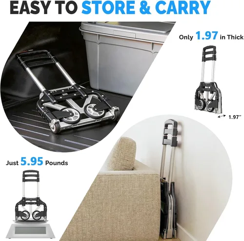 Miniatura 3 de FCH - Carro de mano de aluminio plegable y portátil, con capacidad de 165 libras, ideal para usos en el hogar, auto, oficina, viaje, Negro