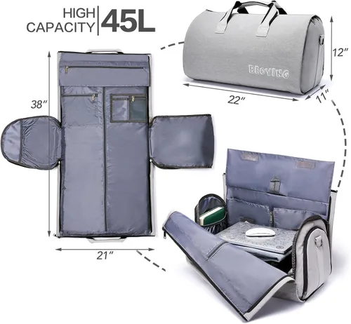 Miniatura 2 de BEYOING - Bolsa de viaje convertible, bolsa de lona de mano para hombres y mujeres, 2 en 1, para colgar, bolsa de viaje de negocios, Gris, Negocios