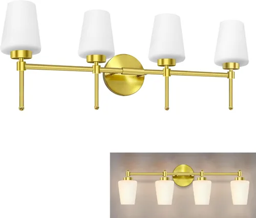 Miniatura 10 de Lámpara de baño de latón cepillado, 3 luces de 24 pulgadas, aplique de pared moderno con pantalla de vidrio para sobre el espejo, clasificación