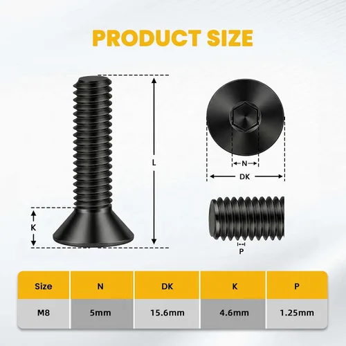 Miniatura 2 de Tornillos avellanados de cabeza plana M8-0.049 x 2.362 in, acero de aleación de grado 10.9, totalmente roscado, Allen Socket Drive, 10