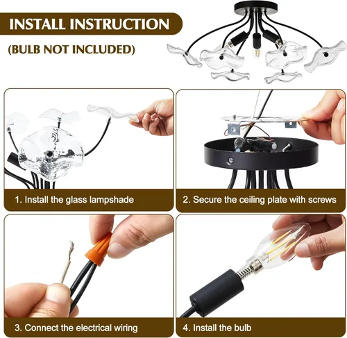 Miniatura 4 de Luvkczc Lámpara de techo semiempotrada, moderna lámpara de techo de cristal, iluminación negra vintage para cocina, entrada, pasillo, baño, Negro
