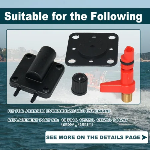 Miniatura 4 de 18-7044 Reemplazo del kit de válvula de servicio de solenoide de cebador para Johnson Evinrude 175158 437228 Válvula de mantenimiento del motor