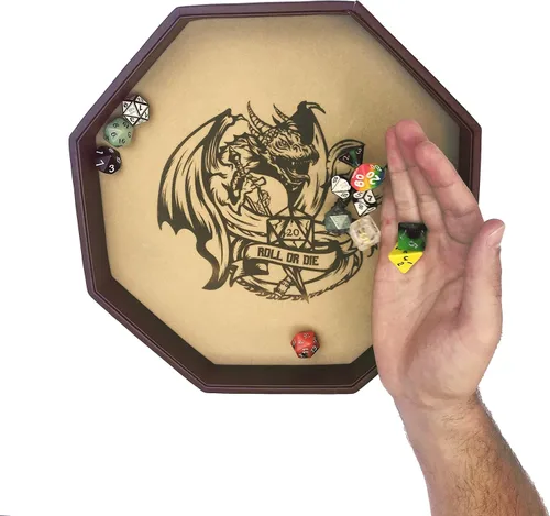 Miniatura 5 de Fantasydice - ROLL OR DIE- Bandeja de dados - Octágono de 11.5 pulgadas - para dados, juegos de mesa, juegos de mesa como D&D (DND) 3.5 y 5e, Call