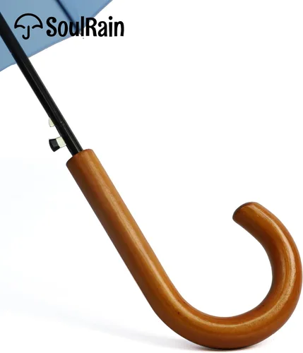 Miniatura 92 de SoulRain Paraguas de palo de 16 varillas de 48 pulgadas, apertura automática, color sólido, moderno y simple, mango de madera clásico de arco
