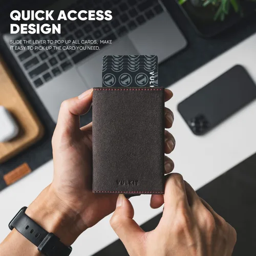 Miniatura 3 de VULKIT Cartera plegable de cuero con compartimento para billetes, ventana de identificación y moneda