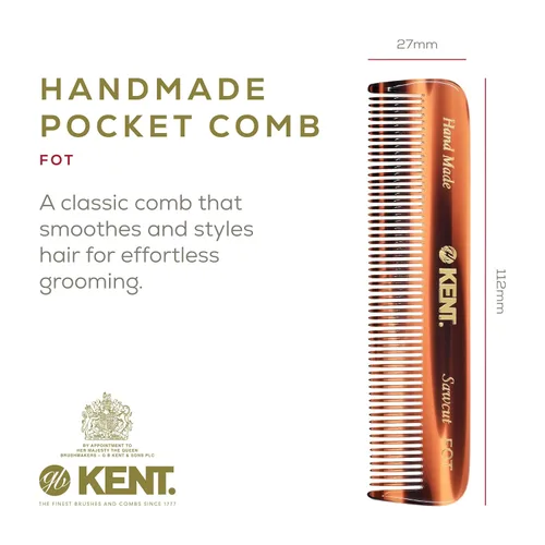 Miniatura 2 de Kent FOT - Peine de barba hecho a mano con corte de sierra de dientes finos, peine de bolsillo y peine de viaje, peine de peinado o peine húmedo