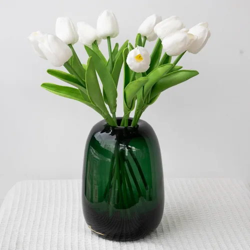 Miniatura 7 de Relexome Florero de cristal ámbar para centros de mesa, flores de 6.7 pulgadas, redondo, moderno, jarrón decorativo para decoración del hogar, sala