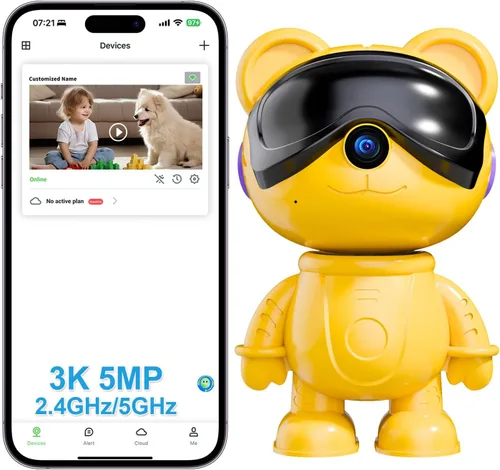 Miniatura 8 de 2K 3MP Cute Bear Cámara de seguridad para el hogar: 5G/2.4G WiFi Cámara interior para bebé/mascota/niñera - Vista de 360°, detección de humanos