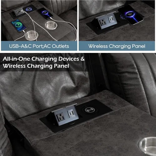 Miniatura 4 de Zero Gravity Power - Juego de sofá reclinable de 2 piezas con reposacabezas ajustable, sofá reclinable eléctrico y sofá biplaza con puntos de carga