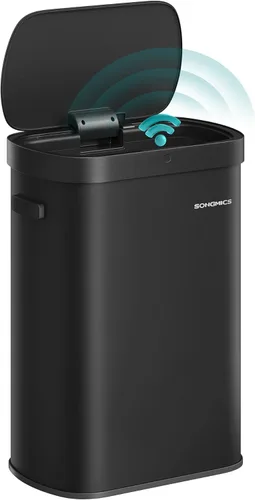 SONGMICS Bote de basura automático con sensor de movimiento, 13 galones (50 L) con tapa de cierre suave, acero inoxidable, onda o táctil para abrir,