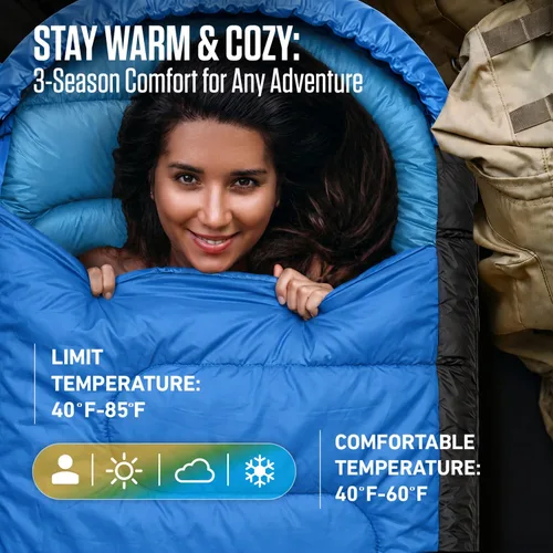 Miniatura 3 de VENTURE 4TH Saco de dormir para mochileros – XXL, tamaños dobles e individuales – Saco de dormir ligero para clima cálido y frío para adultos, niños
