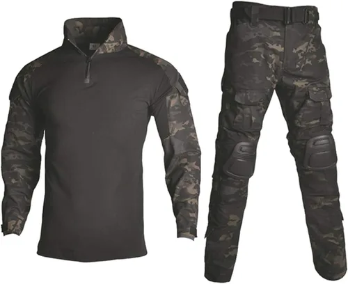 HARGLESMAN Traje táctico militar para hombres de manga larga, conjunto de uniforme del ejército, camisa de combate y pantalones con rodilleras Camo