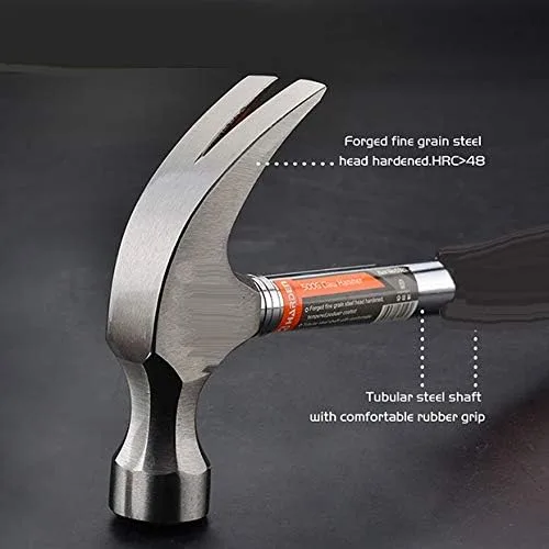 Miniatura 2 de Edward Tools Martillo de garra endurecido de 8 onzas - Mango de acero tubular sólido - Cabeza de acero de grano fino forjado - Mango de goma