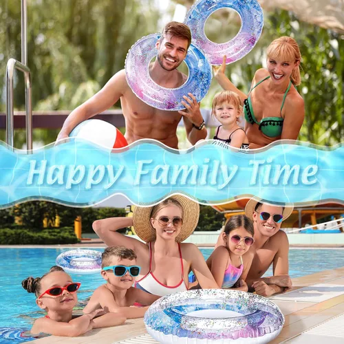 Miniatura 6 de Wettarn Flotadores inflables para piscina, juguetes para niños, tubos de natación para niños, tubo interior de lentejuelas con purpurina, tubo