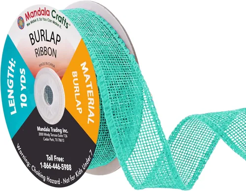 Miniatura 30 de Mandala Crafts Cinta de arpillera verde con alambre para corona, cinta de arpillera con alambre verde rústico de yute natural, 1 pulgada de ancho