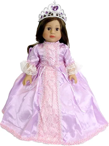Miniatura 4 de American Fashion World Juego de vestido de princesa rosa para muñecas de 14 pulgadas Corona rosa incluida Calidad premium y diseño moderno