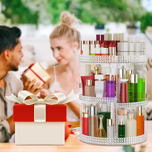 Miniatura 7 de Awenia Organizador de maquillaje giratorio de 360 grados, almacenamiento de maquillaje ajustable, 7 capas de gran capacidad, unidad
