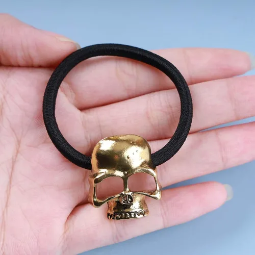 Miniatura 4 de Accesorios góticos vikingos para el cabello, soporte para cola de caballo con cuerda negra, joyería de esqueleto punk para mujeres y niñas (dorado)