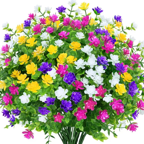 Miniatura 17 de Flores artificiales, plantas falsas al aire libre resistentes a los rayos UV, arbustos de boj de plástico sintético, 4 paquetes, para interiores