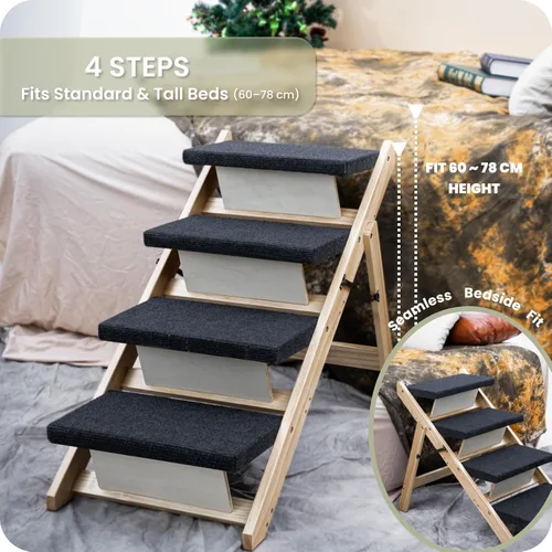 Miniatura 6 de MEWANG Escaleras y rampa de madera para perros y gatos pequeños/medianos, mascotas mayores – 3 en 1, plegable, portátil, escalera antideslizante 3