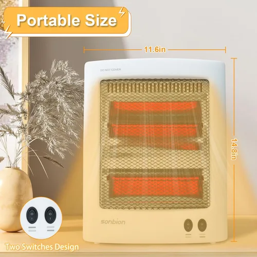 Miniatura 2 de Calentador infrarrojo, calentador eléctrico portátil, calentador de espacio para uso en interiores, calor radiante para oficina en casa, dos ajustes