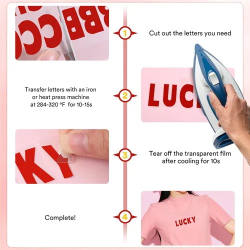 Miniatura 6 de 5 hojas, 830 letras y números para planchar para ropa, letras de vinilo para planchar de 1 pulgada con letras de transferencia de calor de la A a