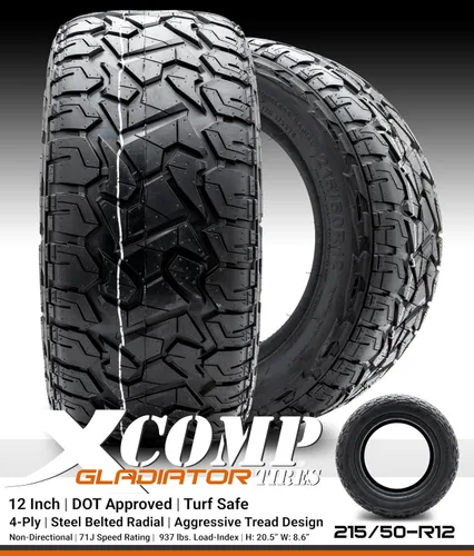 Miniatura 6 de Xcomp Gladiator 22x11-R12 DOT - Neumático radial con cinturón de acero para carrito de golf, juego de cuatro