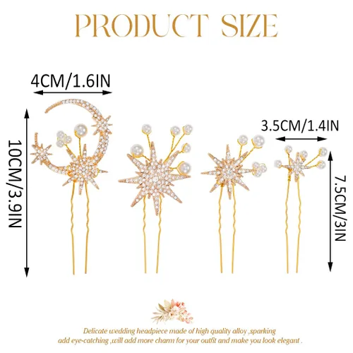 Miniatura 6 de Kilshye Accesorios dorados para el cabello, horquillas de estrella para el cabello de novia para mujeres (paquete de 4)