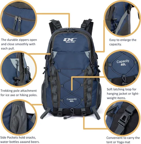Miniatura 2 de Diamond Candy Mochila de Senderismo Impermeable para Hombres y Mujeres, Mochila Ligera de Día para Viajes y Campamento Waterproof Azul real