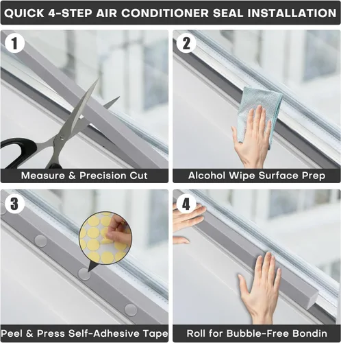 Miniatura 7 de Kit de sellado de ventana de CA con adhesivo, 4 tiras aislantes de espuma gris de 1 x 1 x 6.5 pies, espuma de aire acondicionado