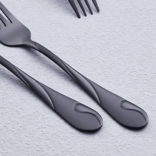 Miniatura 5 de Juego de 6 tenedores para ensalada de acero inoxidable de 6.9 pulgadas, tenedor de postre de metal negro brillante, tenedor pequeño para tartas