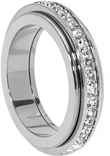 Pingyongchang Anillos de ansiedad de titanio para mujer, anillos giratorios de circonia cúbica para aliviar la ansiedad, anillos de promesa de boda,