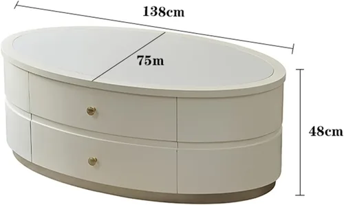 Miniatura 2 de Mesa de té para sala de estar, mesa de centro moderna con mesa única y base estable, mesa de sofá ovalada con 2 cajones grandes para sala de estar