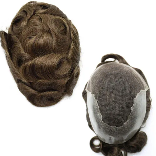 Miniatura 71 de Peluca de repuesto de cabello natural de poliuretano con encaje frontal para hombre (7x9 pulgadas, densidad de luz, 1B40# negro natural con 40% gris)