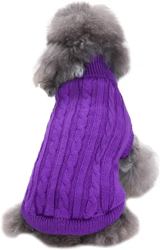 Miniatura 31 de Suéteres tejidos para perros pequeños, sudadera cálida para mascotas y gatos, ropa de invierno, suéter para gatitos y cachorros (Grande, azul claro)