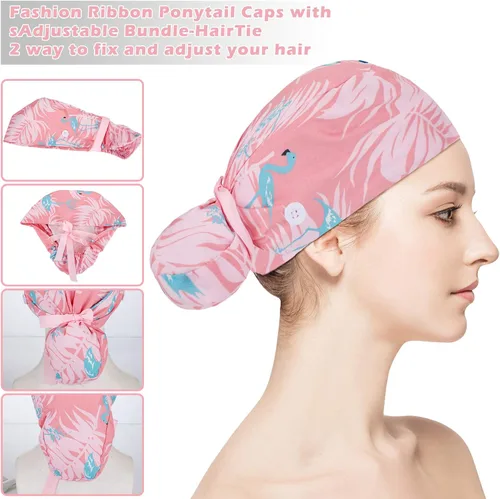 Miniatura 2 de Honoson 6 gorras de lactancia para mujer con botones ajustables para enfermera para cola de caballo para turbante bouffant
