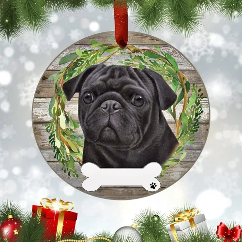 Miniatura 2 de E&S Imports - Adorno de pug negro – E&S Pets – Personalizable – Regalos para perros – Adorno redondo de cerámica con acabado esmaltado – Decoración