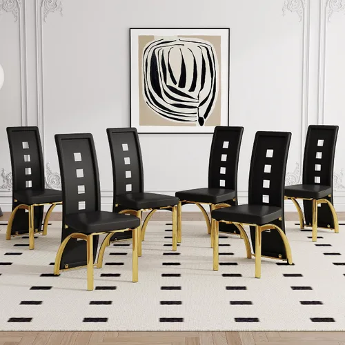 Miniatura 13 de Juego de 2 sillas de comedor modernas, juego de 2 sillas de comedor negras, sillas de cocina tapizadas de piel sintética con patas de metal dorado
