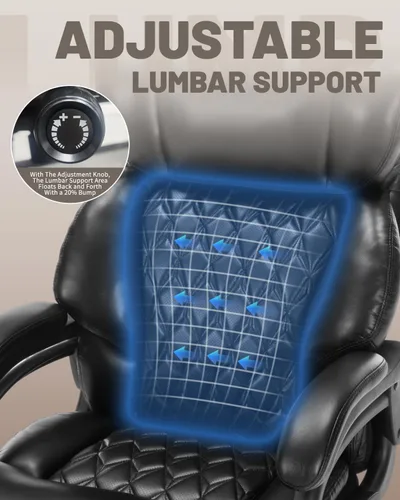 Miniatura 3 de Silla de oficina resistente de 800 libras y reposapiés de masaje, silla ejecutiva grande y alta con soporte lumbar ajustable, piel sintética, Negro