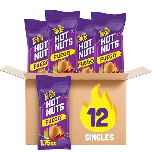 Miniatura 9 de Takis Fuego Hot Nuts - Caja de 12 unidades / 3.2 onzas, sabor a chile picante y lima, cacahuetes extremadamente picantes dobles
