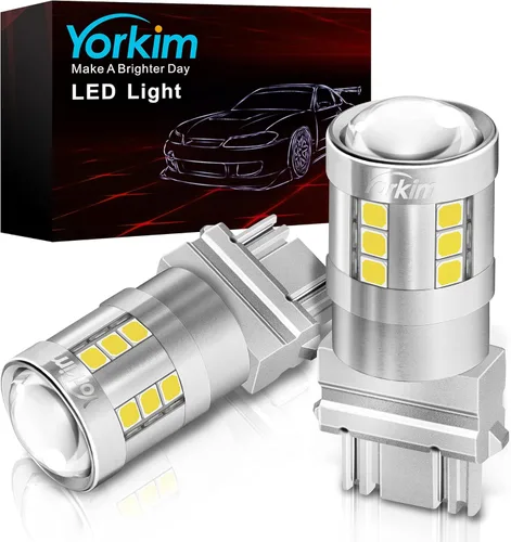 Yorkim Foco led 3157 de color blanco, 6500K de alto brillo 3156 foco led con proyector 3057 3056 3457 4157 foco led de repuesto para luz de giro,