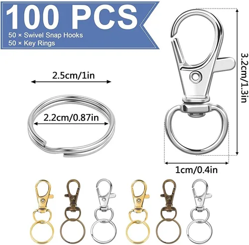 Miniatura 2 de dophee 100 ganchos giratorios de metal con anillos para llavero, cierres de pinza de langosta dorados para hacer joyas, bricolaje, manualidades