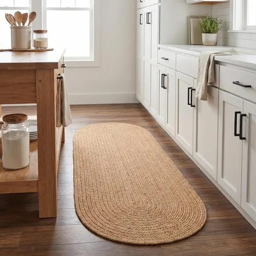 Miniatura 26 de Super Area Rugs Alfombra trenzada beige para cocina de campo, alfombra trenzada duradera para entrada/vestíbulo, ovalada, 3 x 5 pies