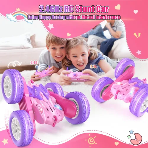 Miniatura 3 de Jimdella - Coches a control remoto para niñas, auto de acrobacias RC de 2.4GHz con giros de 360° y conducción de doble cara, ruedas intercambiables