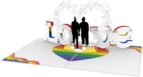 Miniatura 9 de iGifts And Cards Tarjeta desplegable 3D de corazón gay – Escultura floral Love is Love para el mes del orgullo, boda, aniversario y salida – Regalo