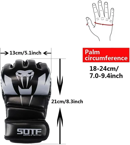 Miniatura 5 de SOTF Guantes de boxeo para adultos, guantes de entrenamiento de artes marciales mixtas, guantes de boxeo de lucha y dedos abiertos para mujeres