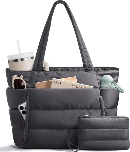 Miniatura 12 de Bolsa Tote Acolchada para Mujeres, Bolsa de Mano de Trabajo Ligera y Esponjosa para Maestras y Enfermeras, Bolsa de Hombro Acolchada para Escuela