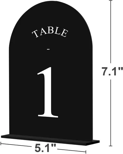 Miniatura 2 de JOYIT Números de Mesa de Boda en Arco 1-10 con Soportes – Letreros Acrílicos Impresos por Ambos Lados de 5" X 7" con Fondo Negro y Texto Blanco
